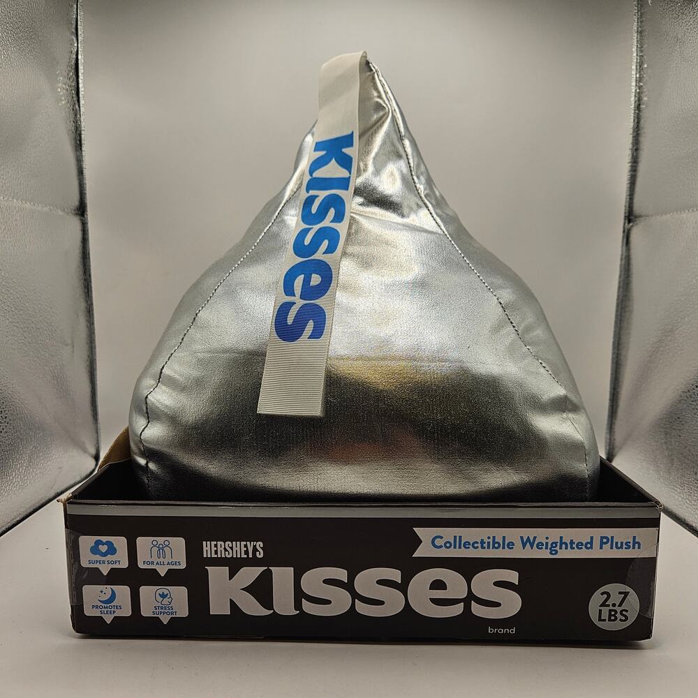 HERSHEY'S KISSES 2.7LB COLLECTIBLE WEIGHTED PLUSH SILVER CHOCOLATE CANDY PILLOW
